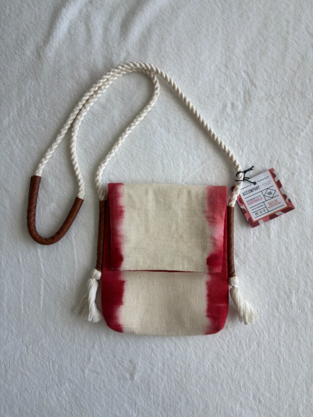 Boho Woven Dip Dye Crossbody Bag Festival Artisan Fair Trade Red Cream NWT